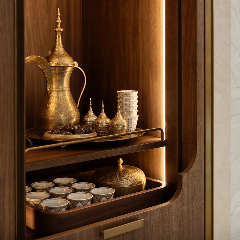 Illuminated Walnut-And-Brass Dallah